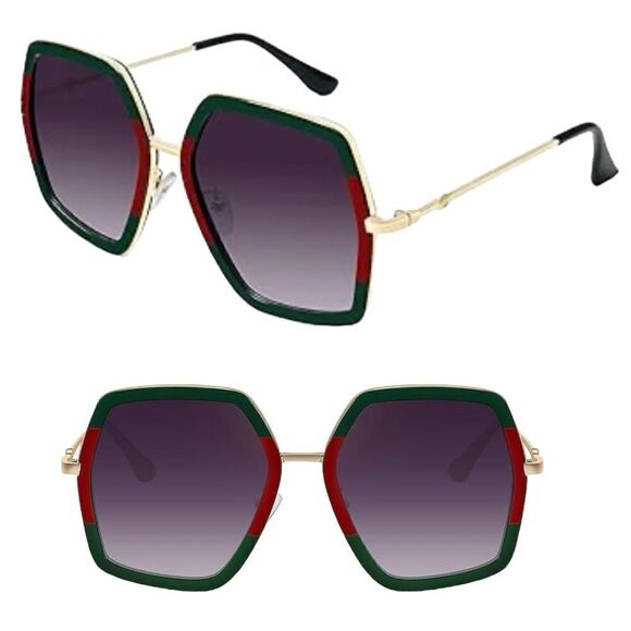 New Fashion Oversized Square Sunglasses For Women Men Vintage BigFrame Green/Red - Picture 5 of 16